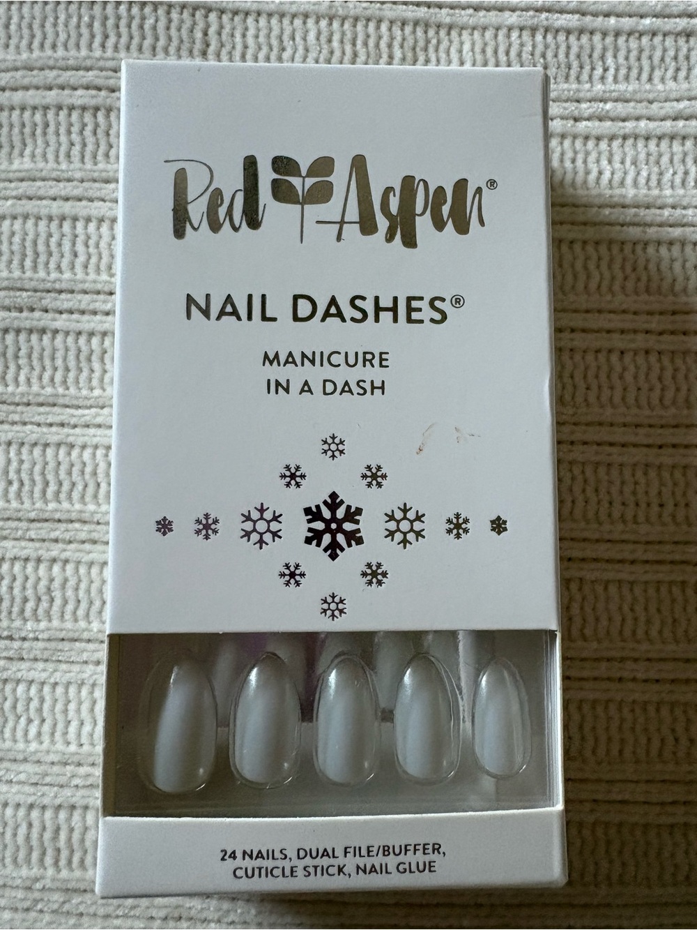 New Red Aspen White Nail Dashes Manicure Press on Nail Set